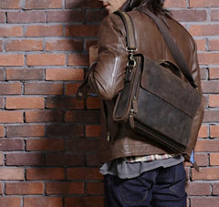 Vintage Coffee Leather Mens Briefcases Work Bag Laptop Bag Business Bag for Men