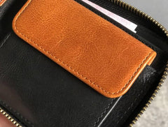 Genuine Leather Mens Cool Slim Zipper billfold wallet  Men Bifold Small Wallets for Men