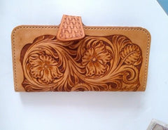 Handmade Leather Tooled Floral Mens Long Wallet Cool Long Wallet for Men