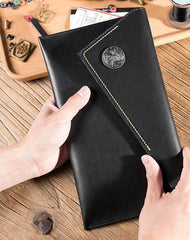Handmade Leather Mens Clutch Cool Slim Wallet Envelope Clutch Wallet for Men