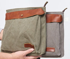 Mens Canvas Leather Square Side Bag Messenger Bag Canvas Shoulder Bag for Men