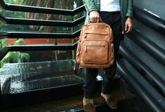 Cool Brown Mens Leather Backpack Travel Backpacks Cool School Backpacks for men