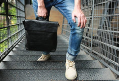 Cool Black Mens Leather Backpack Travel Backpacks Laptop Backpack for men