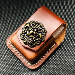 Brown Handmade Leather Mens OX Zippo Lighter Holders Lighter Case For Men