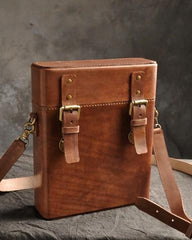 Handmade Vintage Coffee Leather Mens Messenger Bag Box Shoulder Bags for Men