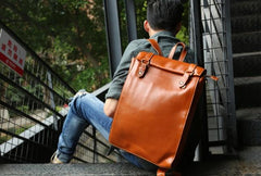 Brown Leather Mens Backpack Travel Backpacks Laptop Backpack for men