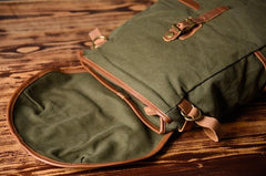 Green Canvas Mens Cool Backpack Large Travel Backpack Canvas Hiking Backpack for Men