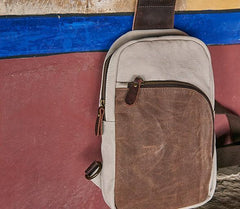 Cool Canvas Gray Mens Sling Bag Chest Bag One Shoulder Pack for men