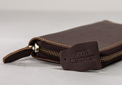 Coffee Leather Mens Zipper Long Wallet Passport Wallet Clutch Wallets for Men