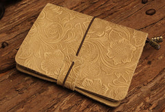 Handmade billfold Bifold Leather Trip Travel Notebook Wallet Floral Leather billfold Wallet For Men Women - EverHandmade
