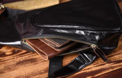 Genuine Leather Mens Cool Chest Bag Sling Bag Crossbody Bag Travel Bag Hiking Bag for men