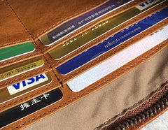 Handmade Genuine Leather Mens Clutch Cool Slim Wallet Zipper Clutch Wristlet Wallet for Men