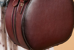Handmade Genuine Leather Round Handbag Bag Crossbody Bag Shoulder Bag Purse For Women - EverHandmade