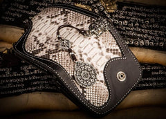 Handmade Leather Wallet Biker Wallet Snake Skin Wallet Cool Wallets for Men Biker Chain Wallet