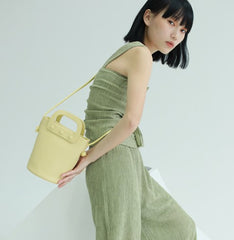 Cute Leather Yellow Womens Mini Bucket Purse Handbag Barrel Shoulder Bag for Women