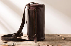 Cool Leather Mens Barrel Shoulder Bag Coffee Messenger Bags for Men