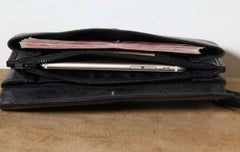 Handmade Leather Mens Clutch Cool Slim Wallet Zipper Clutch Wristlet Wallet for Men