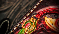 Handmade Leather Tooled Carp Mens Chain Biker Wallets Cool Leather Wallet Long Wallets for Men