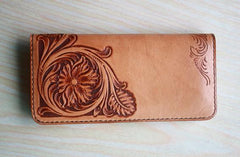 Handmade Leather Vintage Tooled Floral Mens Long Wallets Cool Long Wallet for Men