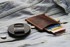 Leather Mens Slim Front Pocket Wallets Coffee Leather Cards Wallet for Men