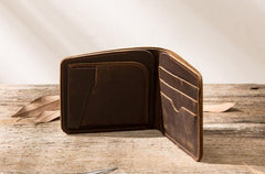 Coffee Cool Leather Mens Small Wallet Bifold Vintage Slim billfold Wallet for Men