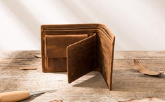 Cool Leather Mens Slim Small Wallet Bifold Vintage billfold Wallet for Men