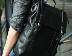 Black Leather Mens Backpack Travel Backpacks Laptop Backpack for men