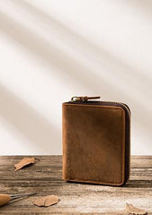 Cool Leather Vintage Mens Small Wallets Zipper billfold Wallets for Men