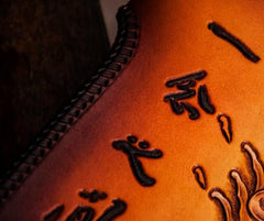 Handmade Leather Tooled Buddha&Demon Mens Chain Long Biker Wallet Cool Leather Wallet With Chain Wallets for Men