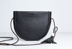 Genuine Leather Cute Crossbody Bag Circle Saddle Bag Shoulder Bag Women Girl Fashion Leather Purse
