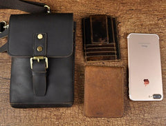 Mens Leather Small Side Bag  Waist Pouch COURIER BAG Holster Belt Case Belt Pouch for Men