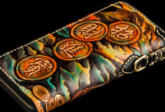 Handmade leather mythical wild animal biker wallet long wallet black leather men phone - EverHandmade