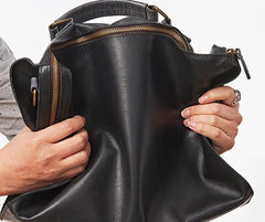 Mens Black Leather Large Briefcase Handbag Work Bag Business Bag for Men