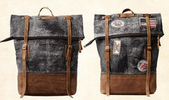Cool Canvas Leather Gray Travel Bag Mens Backpack Canvas Canvas School Bag for Men