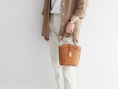 Leather Womens Stylish Mini Bucket Handbag Crossbody Purse Barrel Shoulder Bag for Women