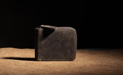 Vintage Leather Men Small Zipper Wallet Bifold billfold Wallet for Men