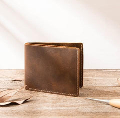 Vintage Leather Mens Small Wallets Bifold Slim billfold Front Pocket Wallet for Men