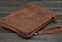 Vintage Small Leather Mens Messenger Bag Clutch Wristlet Shoulder Bag for Men