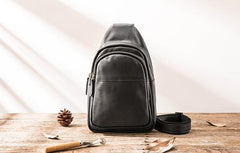 Leather Mens Black Shoulder Sling Backpack Sling Backpack Sling Bag for men