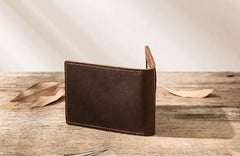 Coffee Cool Leather Mens Slim Small Wallets Bifold Vintage billfold Wallet for Men