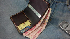 Coffee Vintage Leather Mens Small Wallet Leather billfold Bifold Wallets for Men