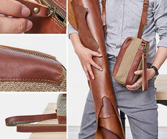 Large Canvas Leather Mens Clutch Bag Zipper Wristlet Bag Purse for Men