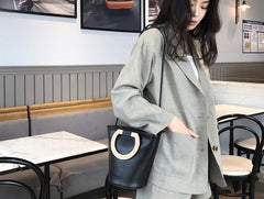 Cute Leather Black Womens Mini Bucket Purse Handbag Barrel Shoulder Bag for Women