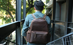 Vintage Coffee Mens Leather Backpack Travel Backpacks Laptop Backpack for men