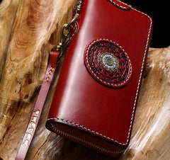 Handmade Leather Mens Chain Biker Wallet Cool Leather Wallet Long Phone Wallets for Men