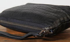 Genuine Leather Mens Clutch Cool Slim Wallet Zipper Clutch Wristlet Wallet for Men