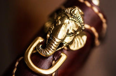 Handmade Leather Tooled Ganesh Mens Chain Biker Wallets Cool Leather Wallet Zipper Long Wallets for Men