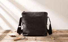 Small Cool Black Square Leather Mens Messenger Bags Shoulder Bags for Men