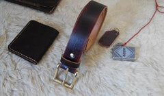 Handmade Vintage Red Brown Leather Mens Belt Leather Belt for Men