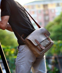 Handmade Vintage Leather Mens Messenger Bags Coffee Shoulder Bags for Men
